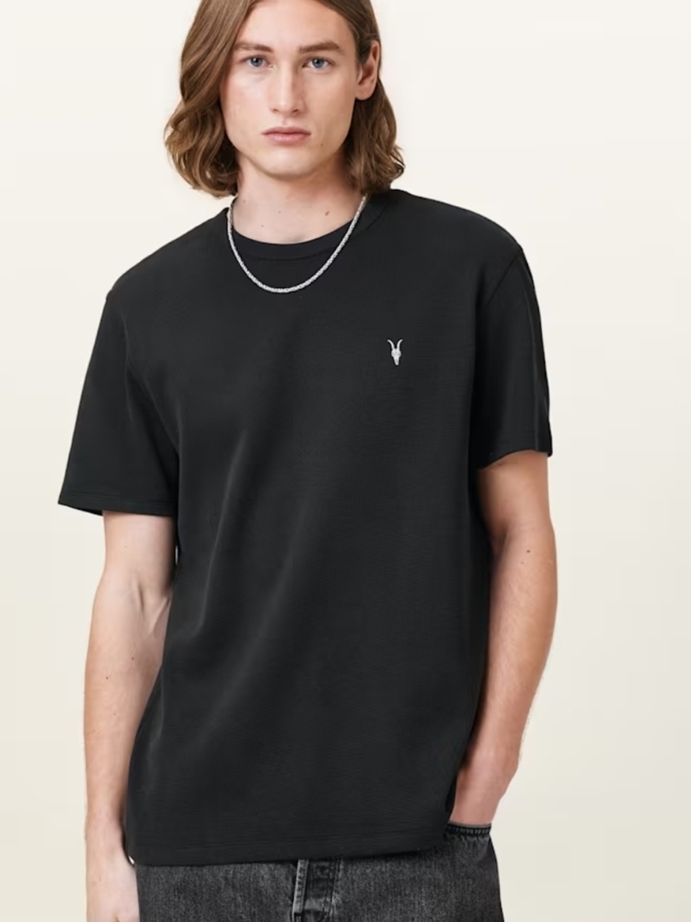 AllSaints Black Short Sleeve Crew T-Shirt with Logo